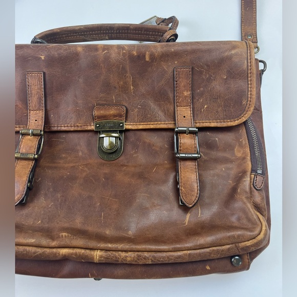 Frye Brown Leather Logan Buckle Top Handle Messenger Bag N270-1 - Picture 5 of 15